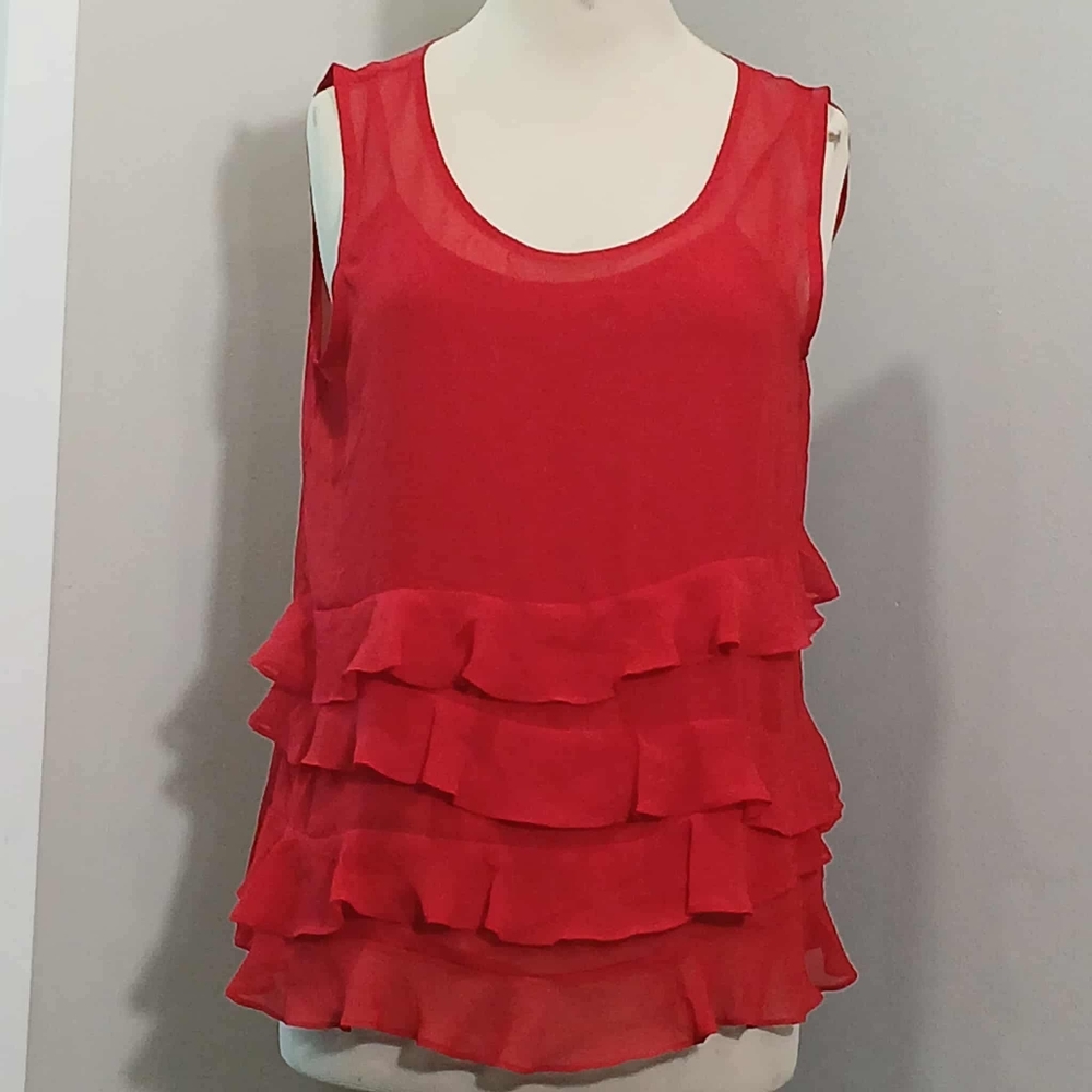 #53 Liz Claiborne Vibrant Red Ruffle Tank Top
